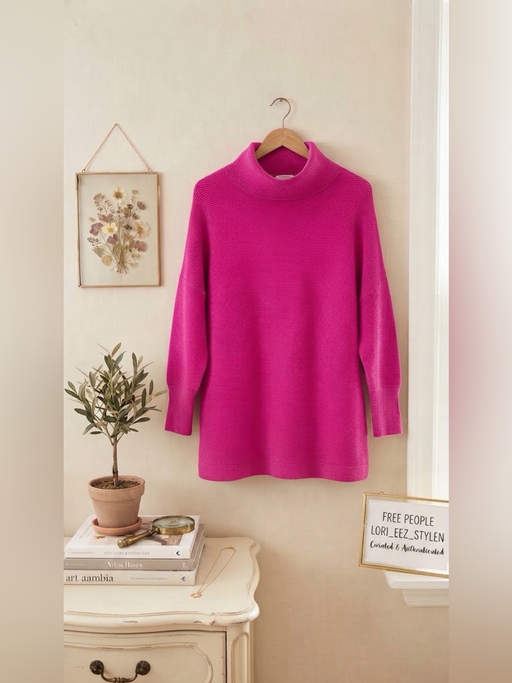 Free People Bright Fuchsia Turtleneck Sweater